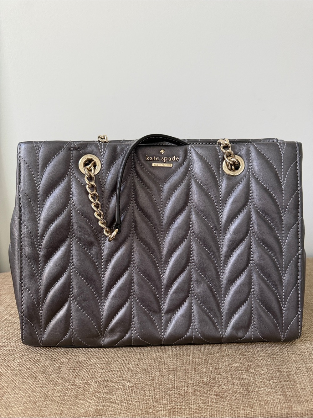 kate spade Chic Gunmetal Gray Quilted Leather Handbag